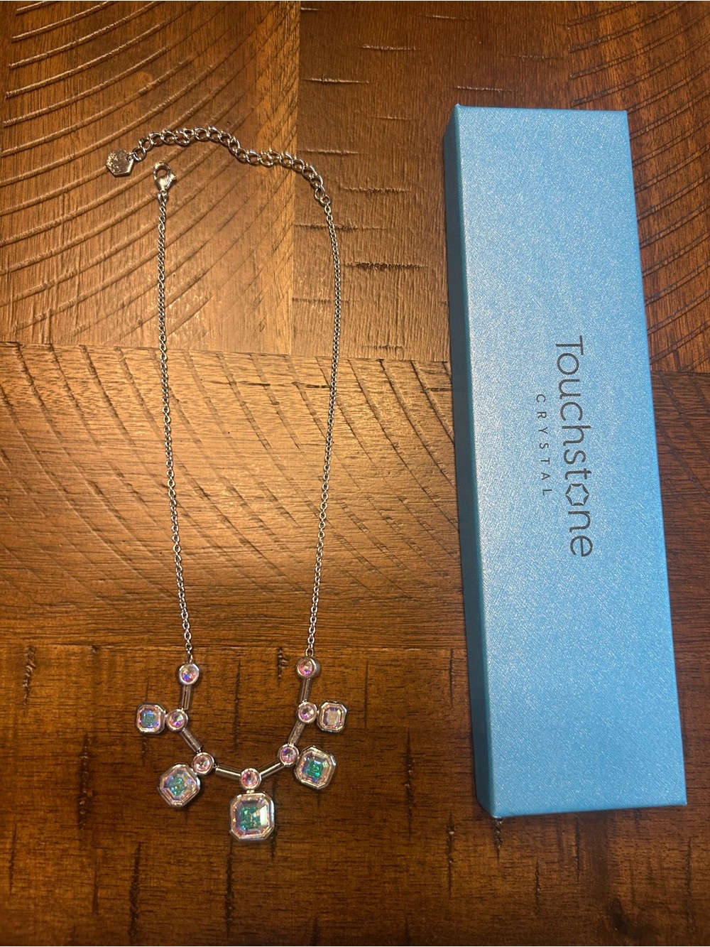 Touchstone Crystal Silver-Tone Necklace with Pink and Iridescent Crystals